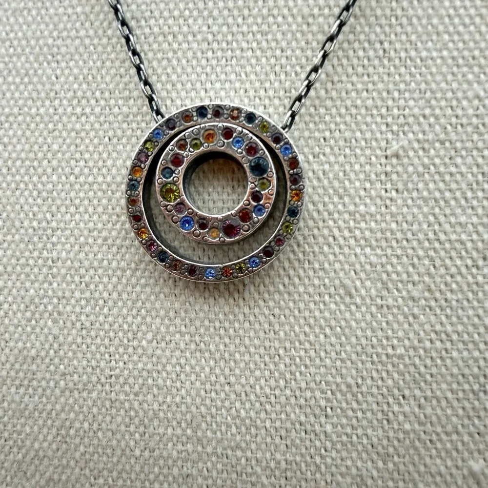 Vtg Patricia Locke Double Circle Rainbow Crystal Necklace